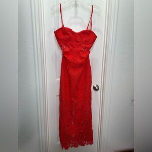 Amable by Mable Red lace cut out midi‎ dress ❤️